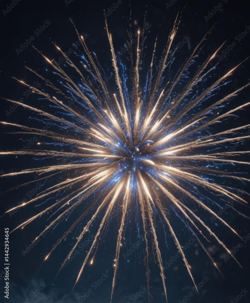 Fototapeta premium Brilliant blue firework burst, intricate detail, night sky , celebration, night