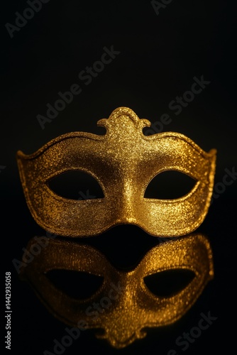 Elegant Golden Masquerade Mask Displayed Against a Dark Background for Festiv...