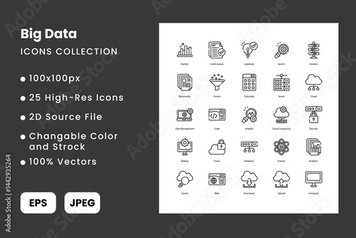 Big data vector icons set