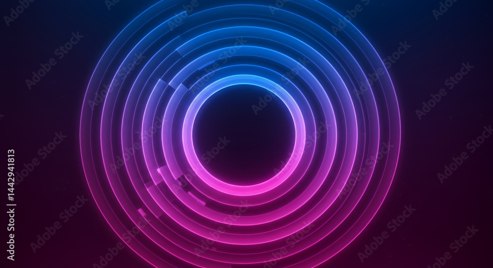 Abstract Neon Circles: Glowing concentric rings of vibrant pink and blue hues on a dark background, creating a mesmerizing visual effect. Abstract Neon Circles: Glowing concentric rings of vibrant pink and blue hues on a dark background, creating a mesmerizing visual effect.