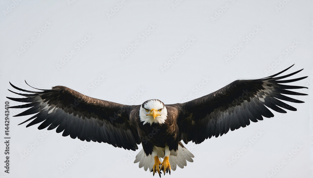 Obraz premium Majestic Bald Eagle Soaring in Flight with White Headband, Wildlife Bird of Prey in Nature, USA National Symbol