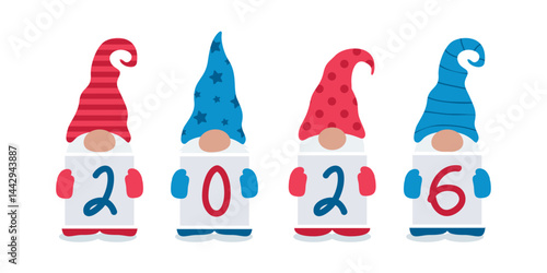 cute christmas dwarf with 2026 sign vector illustration