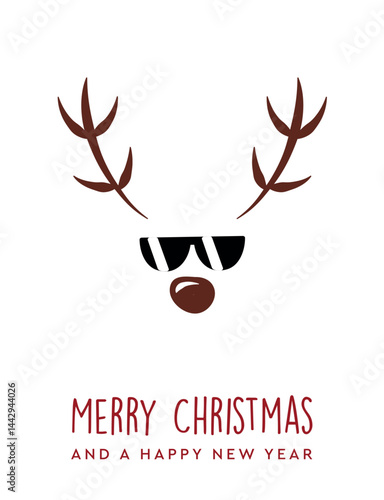 cool deer with sunglasses drawing christmas greeting card vector illustration