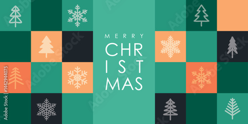 merry christmas card with tree and snowflake decoration vector illustration