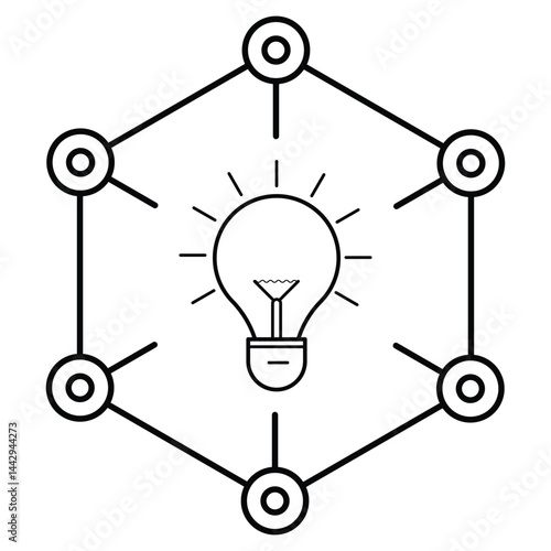 Technology icon with light bulb innovation and connected network for digital idea generation and creative solution vector illustration concept.