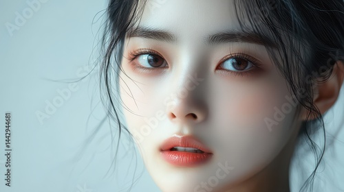 Wallpaper Mural Portrait of young asian female with long black hair and natural makeup Torontodigital.ca