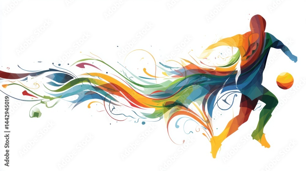 Obraz premium abstract drawn silhouette of a man with a ball decorated with lines and patterns