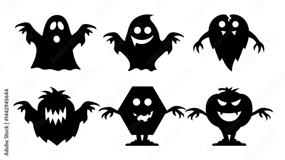 Obraz premium Spooky Halloween Silhouettes Ghosts Monsters and Haunted Figures