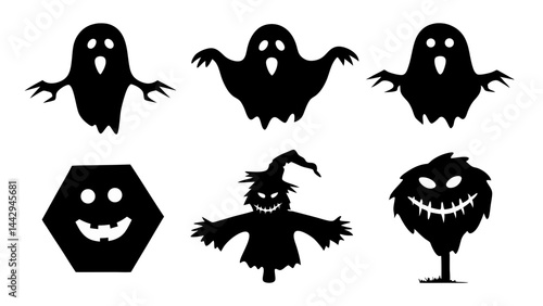 Spooky Halloween Silhouettes Ghosts  Monsters and Haunted Figures