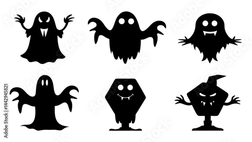 Spooky Halloween Silhouettes Ghosts  Monsters and Haunted Figures