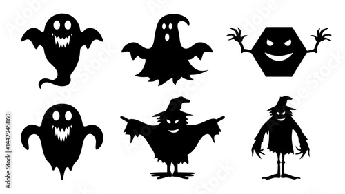 Spooky Halloween Silhouettes Ghosts  Monsters and Haunted Figures