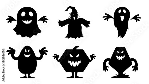 Spooky Halloween Silhouettes Ghosts  Monsters and Haunted Figures