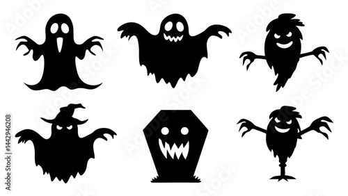 Spooky Halloween Silhouettes Ghosts  Monsters and Haunted Figures