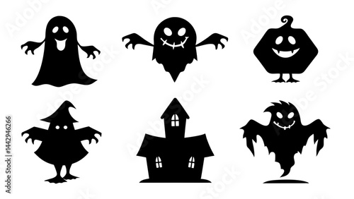 Spooky Halloween Silhouettes Ghosts  Monsters and Haunted Figures