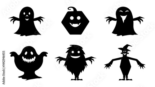 Spooky Halloween Silhouettes Ghosts  Monsters and Haunted Figures