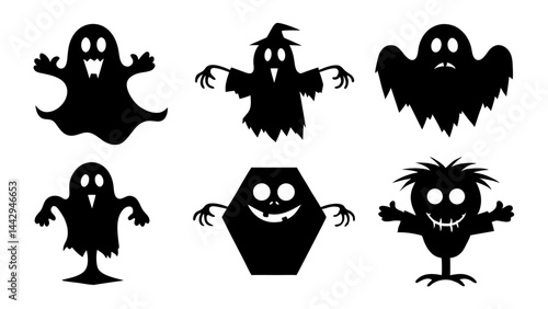 Spooky Halloween Silhouettes Ghosts  Monsters and Haunted Figures