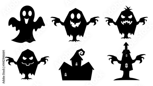 Spooky Halloween Silhouettes Ghosts  Monsters and Haunted Figures