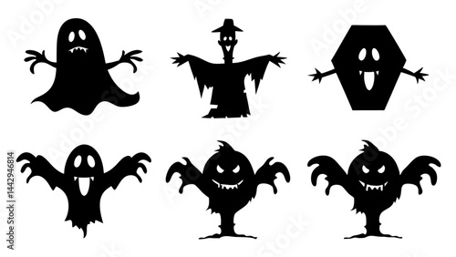 Spooky Halloween Silhouettes Ghosts  Monsters and Haunted Figures