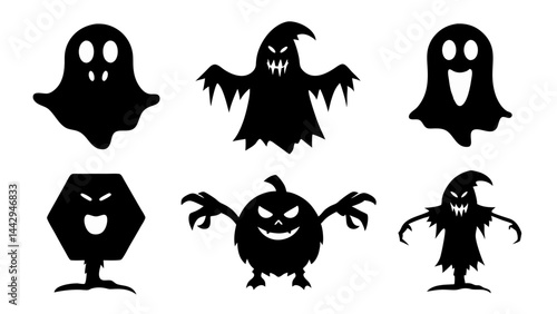 Spooky Halloween Silhouettes Ghosts  Monsters and Haunted Figures