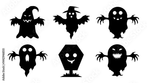 Spooky Halloween Silhouettes Ghosts  Monsters and Haunted Figures