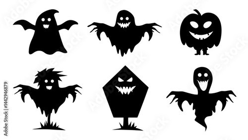 Spooky Halloween Silhouettes Ghosts  Monsters and Haunted Figures