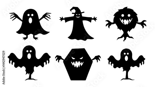 Spooky Halloween Silhouettes Ghosts  Monsters and Haunted Figures