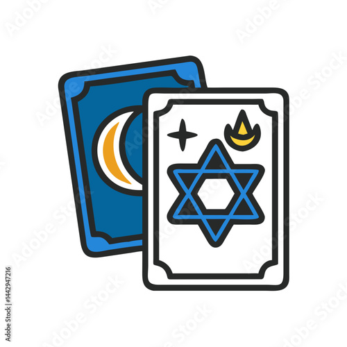 Neon Tarot Cards Featuring Moon and Star Symbols  