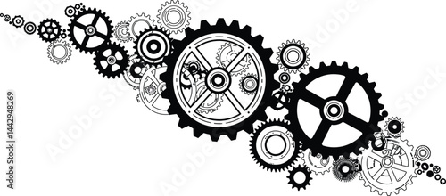 Abstract Black and White Gears and Cogs Vector