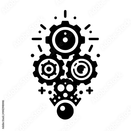 Abstract Gear System Icon Illustration - Interconnected Minimalist Mechanical Process Design Element