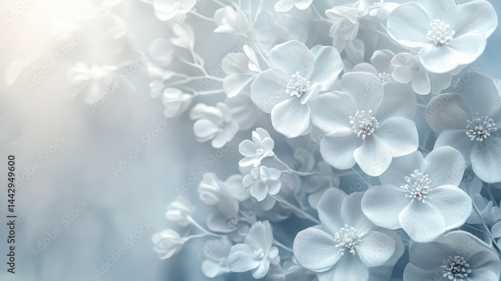 Delicate white flowers in soft focus with gentle light and dreamy background Delicate white flowers in soft focus with gentle light and dreamy background