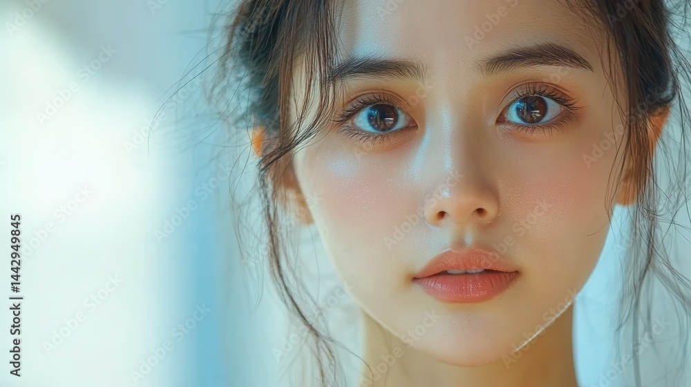 Close-up of young asian female with expressive eyes and natural makeup Close-up of young asian female with expressive eyes and natural makeup