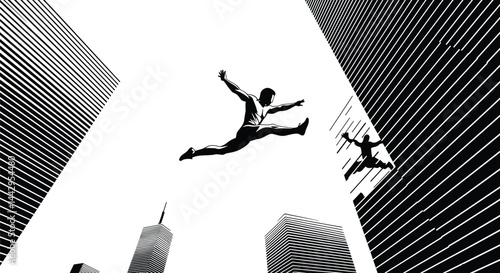 Parkour Athlete Leap, Urban Vector Art