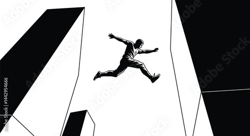 Parkour Athlete Leap, Urban Vector