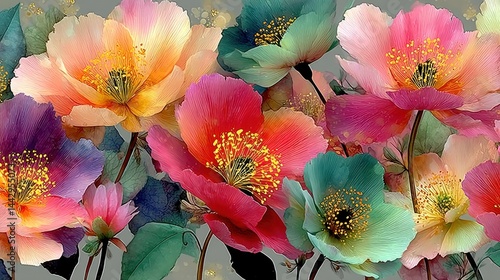 Watercolor floral background with red poppies