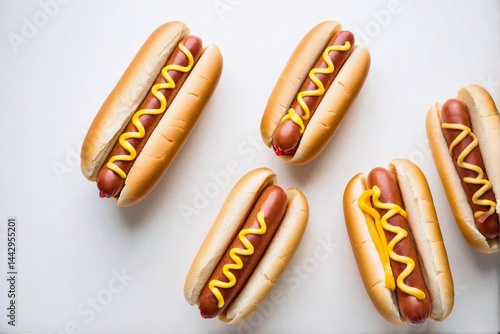Hotdog in a Soft Bun with Mustard, Perfect for Casual Snack or Street Food Enjoyment