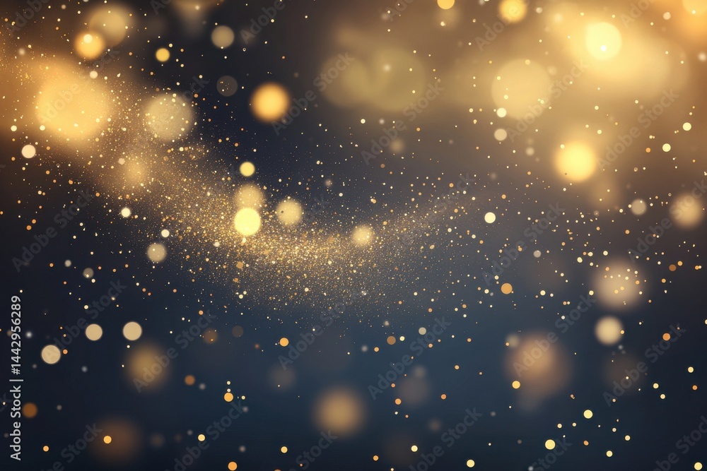 Obraz premium Golden glitter particles showering down like confetti against a shimmering background. Perfect for festive occasions and enchanting celebrations filled with sparkle and magic