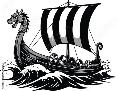 Viking Ship Dragon Head Prow - Vector Graphic