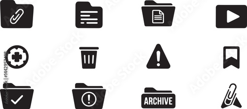 Collection of Black Solid File and Document Icons