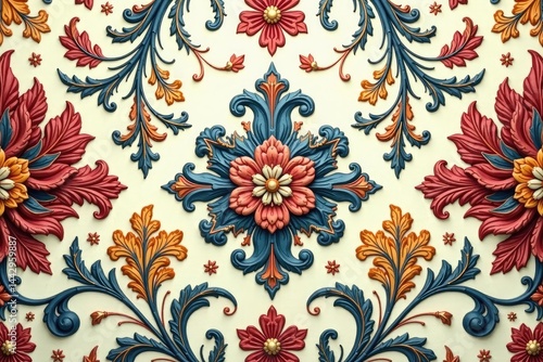 Intricate floral damask pattern in muted tones, cream, muted, decorative