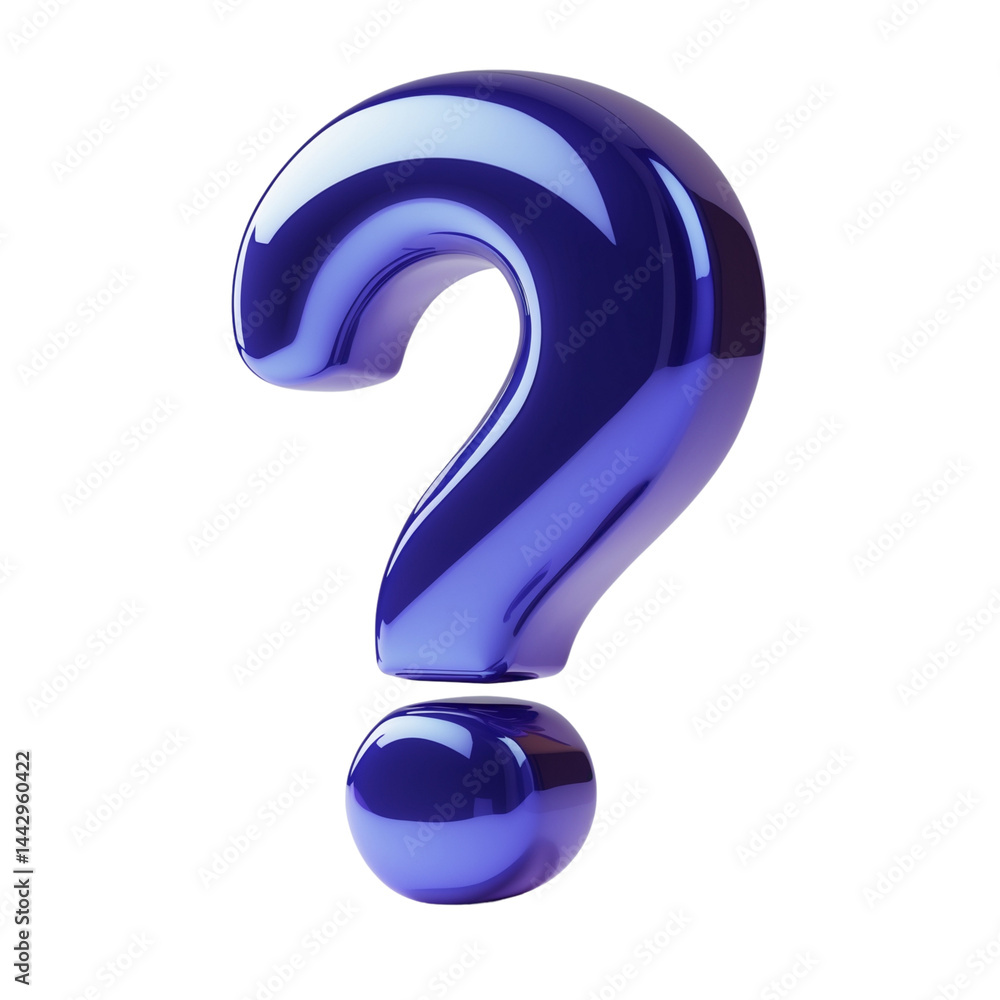 Naklejka premium Bright blue 3D glossy question mark icon on white. Perfect for websites, digital help centers, and tech-related visual materials