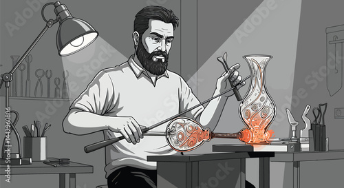 Master Glassblower Crafting Intricate Vase