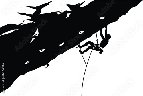 Climber Scaling Overhang - Black and White Vector