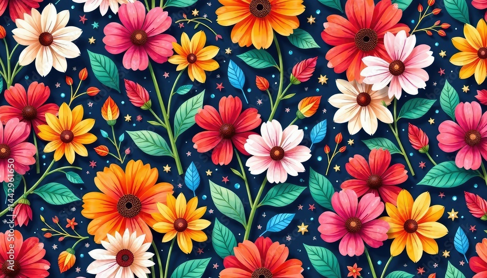 Intricate floral pattern, vibrant blooms seamlessly repeating , petal, texture Intricate floral pattern, vibrant blooms seamlessly repeating , petal, texture