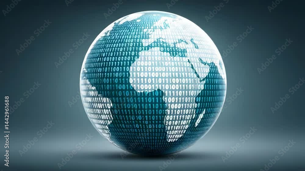 A digital globe covered in binary code, symbolizing global data, technology, and worldwide digital connectivity. A digital globe covered in binary code, symbolizing global data, technology, and worldwide digital connectivity.