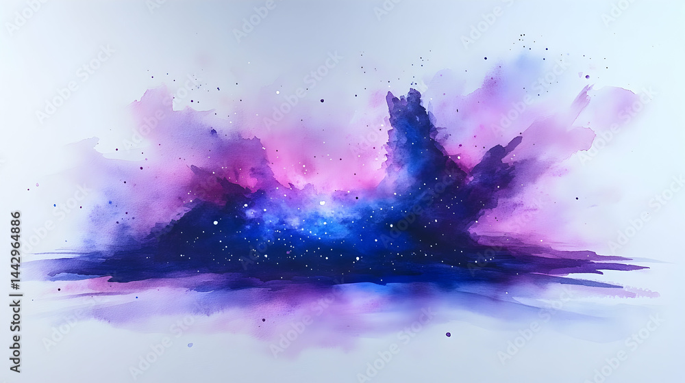 Obraz premium A watercolor nebula of blues purples and pinks with stars creating an ethereal and dreamy cosmic scene