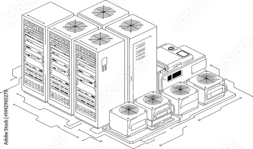 Minimalist Bitcoin Mining Data Center Vector Art