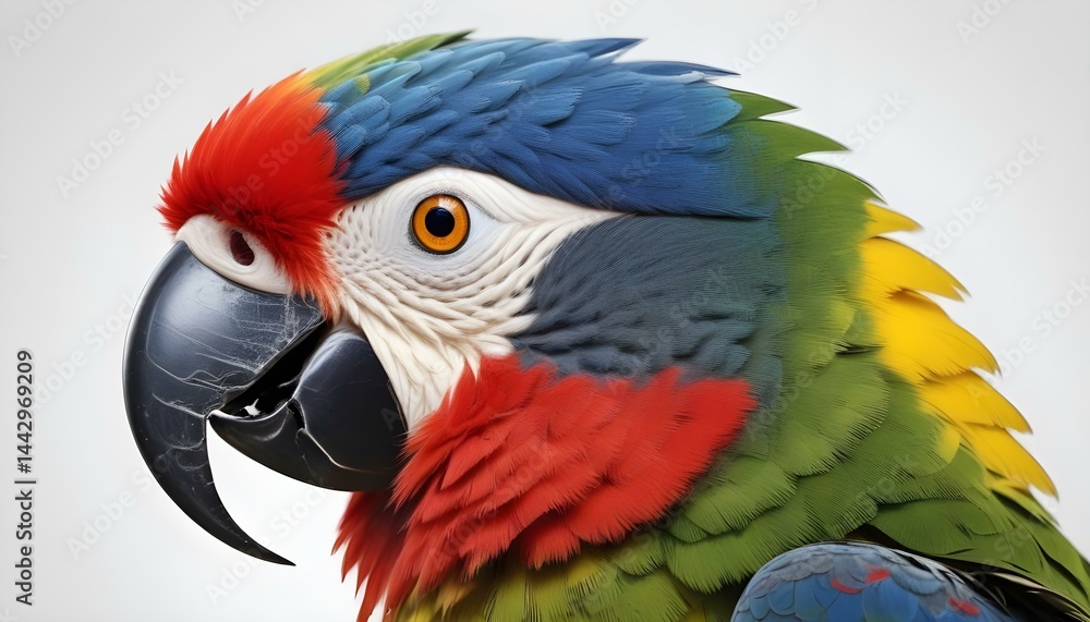Obraz premium A striking close-up captures the beautiful detail of a macaw's colorful feathers.