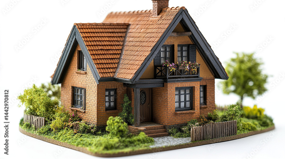 charming model house with intricate details and vibrant greenery surrounding it charming model house with intricate details and vibrant greenery surrounding it