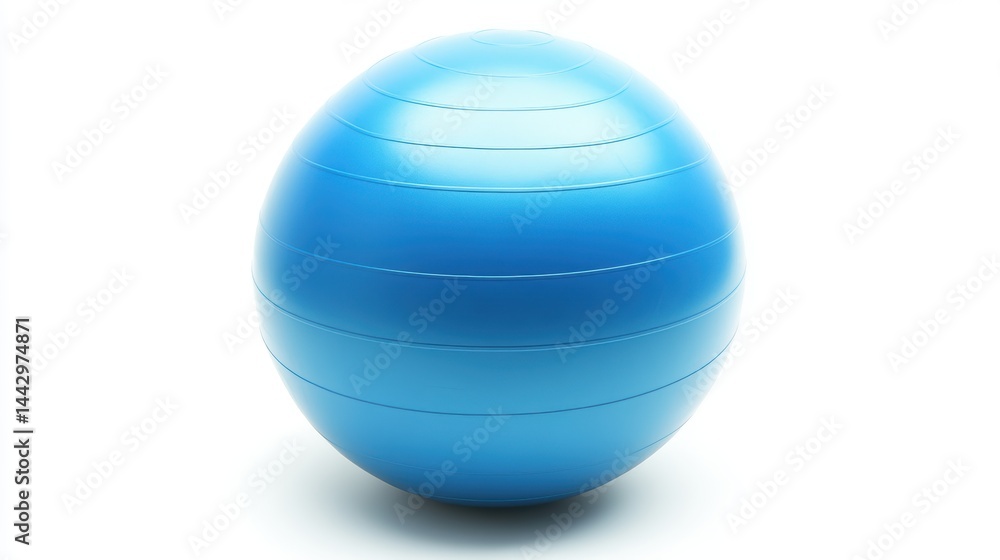 Isolated blue fitness ball on white backdrop promoting balance exercise equipment stability posture Isolated blue fitness ball on white backdrop promoting balance exercise equipment stability posture