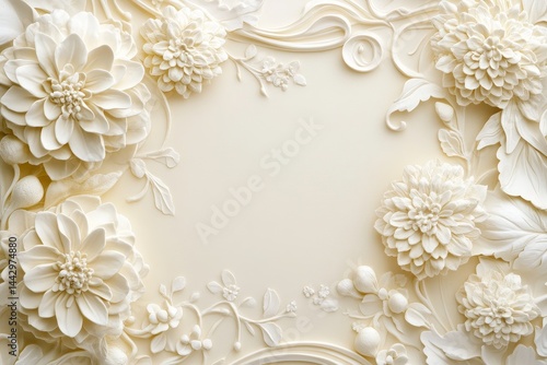 Ornate floral design in a creamy cream backdrop.